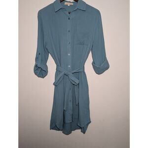 Franco Shirt Dress Blue Button Down Size M